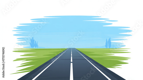 Road trip scenic landscape illustration vector design with highway and green fields for travel and transportation 100