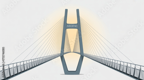 Ascend bridge illustration, cable stayed bridge design and modern architecture engineering concept artwork
