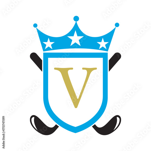 Golf Club Logo combine with letter V vector template