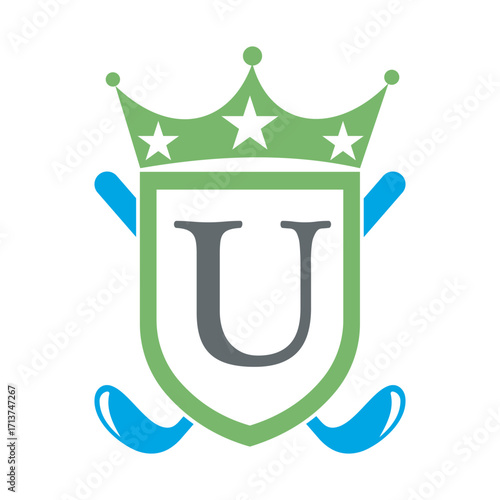 Golf Club Logo combine with letter U vector template