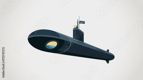 Navy submarine illustration vector graphic for military naval vessel and underwater exploration design needs