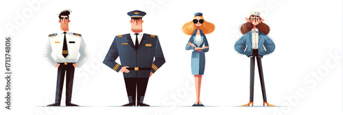 Diverse Aviation Professionals Team Illustration Featuring Pilots Stewardess and Ground Crew Ready for Flight Operations