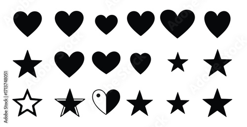 Heart and Star Shapes in Black Silhouette Vector Illustration Valentines Day Celebration Romance Passion Love Design