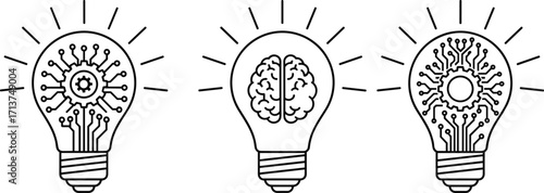 Light bulb with brain and circuit, innovation concept, creative thinking, technology idea, smart solution, vector illustration for business and education