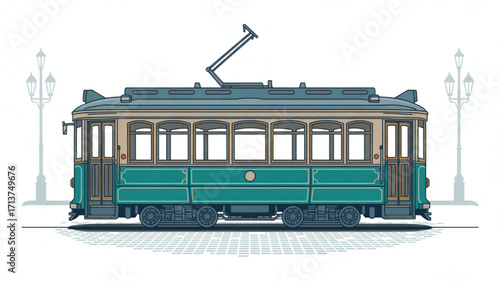 Vintage tram illustration vector graphic transportation public transport city travel old style design artwork isolated