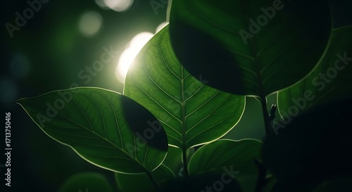 Green Leaf Close Up with Sunlight
