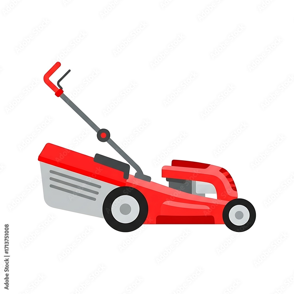 Naklejka premium Red Lawn Mower Illustration on White Background for Gardening.