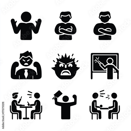 Diverse Set of Angry Frustrated and Argumentative Icon Representations Showing Disagreement and Emotional Distress