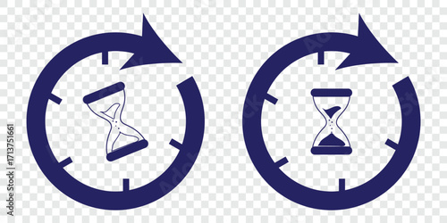 set of sand clock illustrations with varying frames and sand amounts. Hourglass shapes in multiple variations. Vector icon set of hourglasses with falling. hourglass icon. hourglass icon pixel