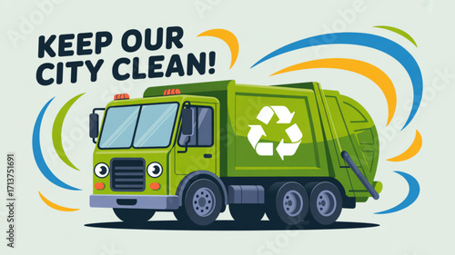 Recycling truck vector illustration for environmental awareness and city sanitation and waste management design
