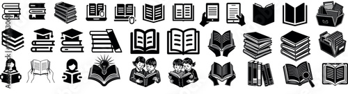 Collection of Book Icons Education Learning Reading Library E book Digital Book Illustrations
