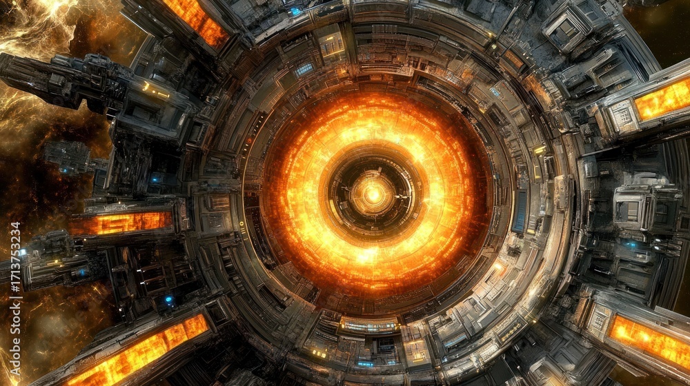 Fototapeta premium Futuristic Space Station Interior with Glowing Core, Detailed Sci-Fi Architecture