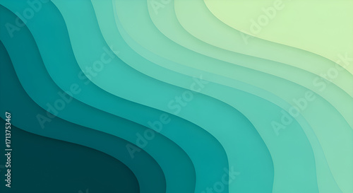 Abstract layered background with wavy lines in shades of blue and green creating a depth effect
