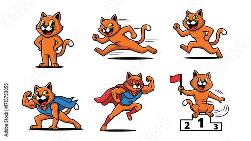 Animated Cat Collection: This dynamic illustration set showcases an energetic, animated cat in various poses, perfect for adding a playful touch to your designs.