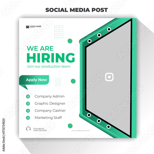 We are hiring join our production team social media post design template