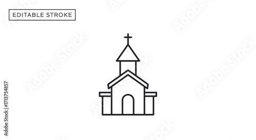 Line art illustration of a church building.