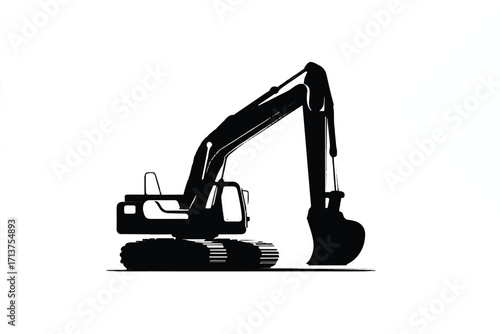 Excavator Silhouette Graphic Construction Heavy Machinery Black and White Engineering Image Illustration