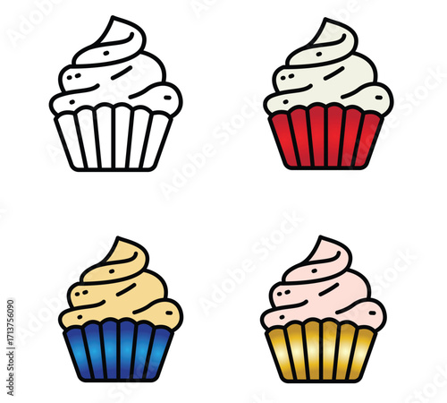 Cupcake Vector Icon Set. Colorful Cupcake Icon