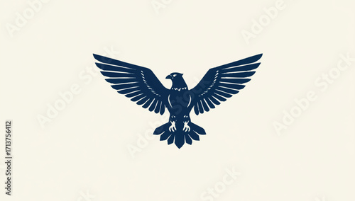 Majestic eagle soars with wings spread in bold silhouette and minimalist design aesthetic for logo