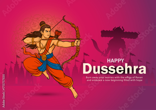 Lord Rama Shooting Arrow at Ravana Illustration for Dussehra Festiva