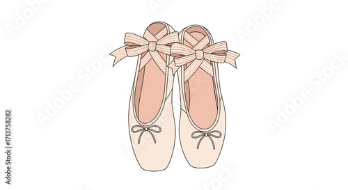 A pair of delicate pink ballet pointe shoes tied with satin ribbons.