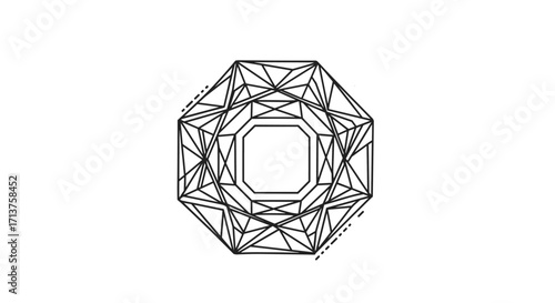An intricate geometric design featuring an octagonal frame with complex internal triangular structures forming an abstract pattern.
