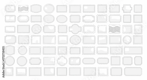Collection of diverse postage stamp outlines and border shapes.