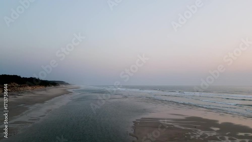 Wallpaper Mural aerial view of calm beach and ocean waves during sunrise Torontodigital.ca
