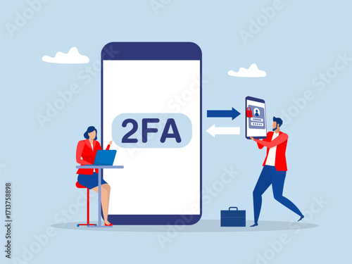 Network security technology.Business people use mobile Secure login with 2fa sending a one time password Authentication code.IT Security Flat Design Concept.vector