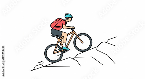 A stylized illustration of a mountain biker ascending a steep incline.