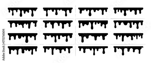 Black Dripping Paint Elements on White Background