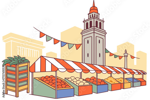 Alemany Farmers Market in San Francisco, California, colorful produce stalls at city’s oldest farmers market