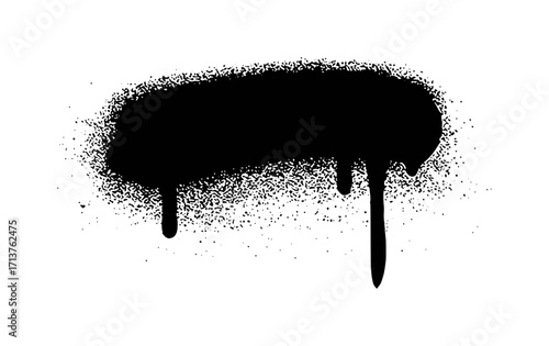 Black Spray Paint Splatter with Dripping Effect on White Background