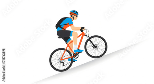 A stylized illustration of a cyclist ascending a hill.
