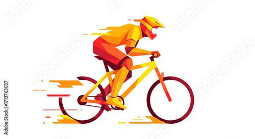 A stylized illustration of a mountain biker in motion, showcasing speed and dynamic movement.