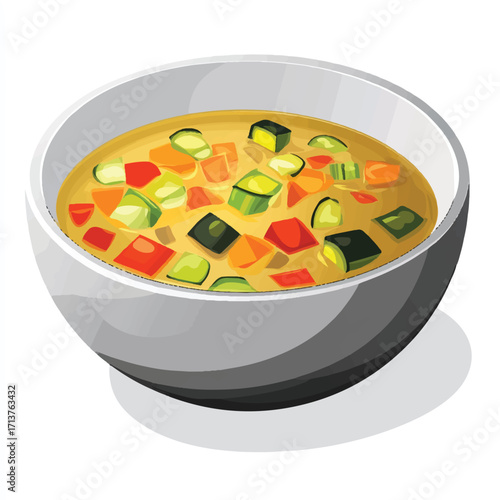 Bowl of Vegetable Soup with Colorful Diced Vegetables