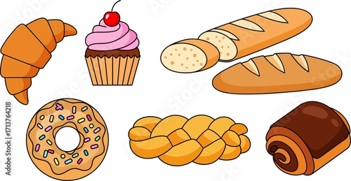 A delightful assortment of freshly baked pastries and breads, perfect for a sweet treat or morning meal.