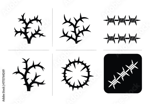 Collection of Barbed Wire and Thorn Illustrations