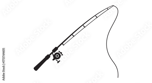 Simple black and white illustration of a fishing rod and line