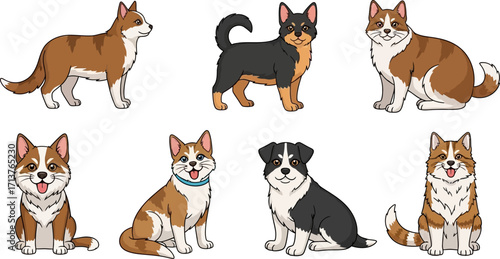 A charming collection of diverse dog breeds, showcasing their unique personalities and adorable features.