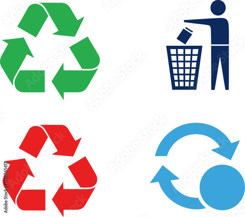 Symbols representing recycling and waste management for environmental awareness.