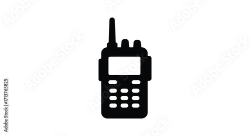 Simple black silhouette of a handheld two way radio communication device