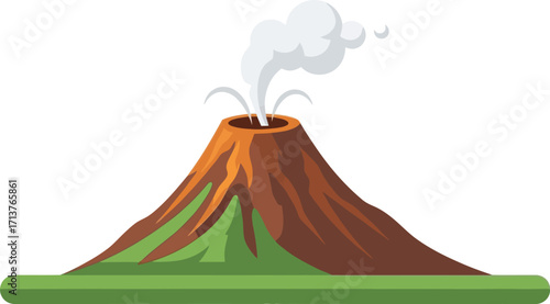 Stylized illustration of an active volcano erupting smoke and ash against a white background.