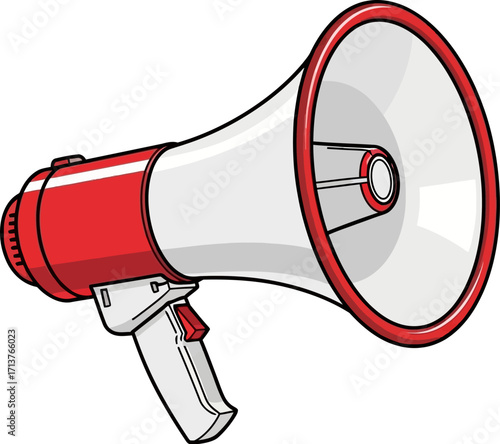 Classic red and white megaphone for public announcement