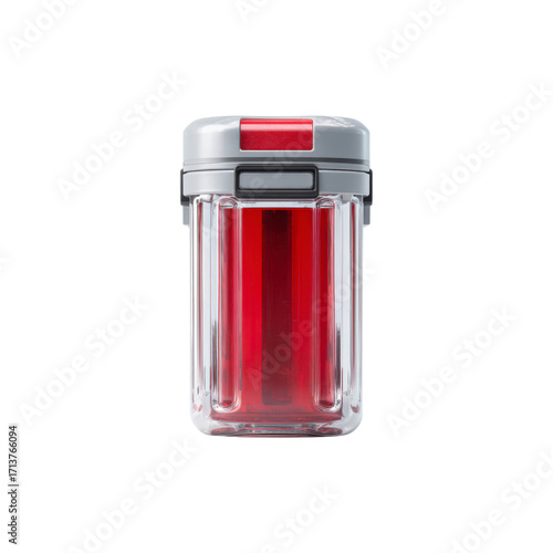 Red Liquid in Transparent Container with Gray Lid - Industrial Sample
