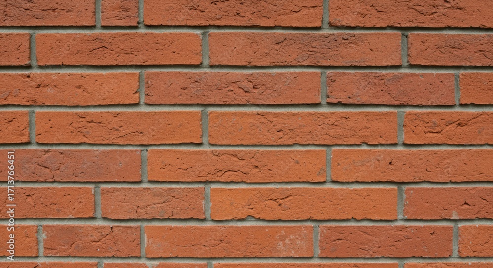 Obraz premium Close-up of a textured red brick wall with gray mortar