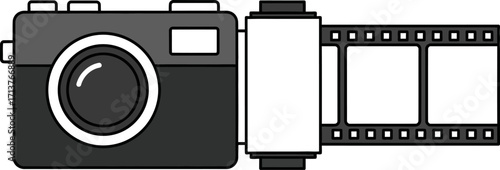 Classic camera with film roll, representing photography and memories
