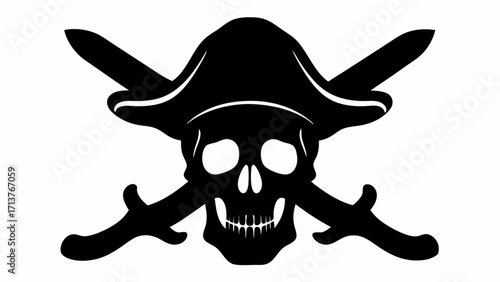 Iconic skull and crossbones pirate flag symbol with cutlass swords, fierce and bold.