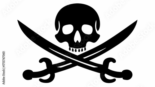 Bold pirate symbol with skull and crossbones in striking black for games, designs, and adventurous projects, invoking themes of treasure and rebellion