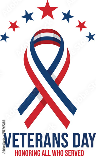 Vector illustration a patriotic ribbon with stars above for veterans day honoring those who served our country well